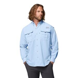 Columbia PFG Bahama II Long Sleeve Fishing Shirt Vented Utility Outdoor Blue MD